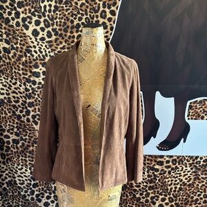 Eileen Fisher chestnut brown Italian suede jacket medium petite boho casual Y2K